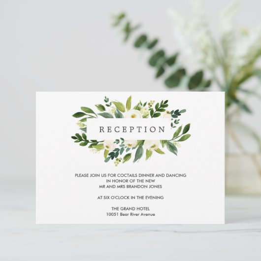 witte bloei | Bloem BRUILOFT Receptie Enclosure Informatiekaartje (Staand voorkant)