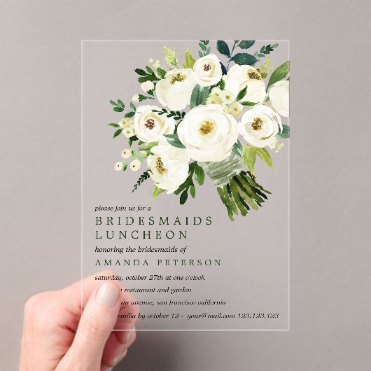 witte bloei | Boeket Bruidsmeisjes Luncheon Acryl Uitnodigingen (Insitu (Draagbaar))