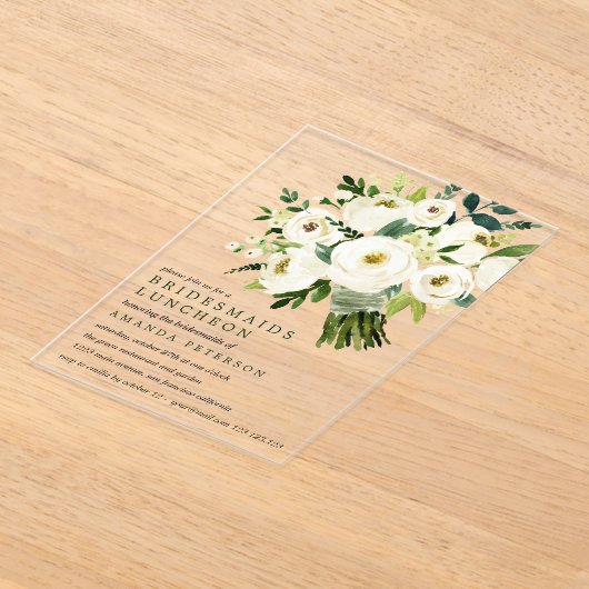 witte bloei | Boeket Bruidsmeisjes Luncheon Acryl Uitnodigingen (Laagn)