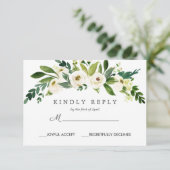 witte bloei | Chique Bloemen Bruiloft Reactie RSVP Kaartje (Staand voorkant)