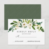 witte bloei | Chique Bloemen Bruiloft Reactie RSVP Kaartje (Voorkant / Achterkant)