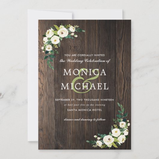 witte bloei | Hout Bloemen Botanische hoek Bruilof Kaart (Voorkant)