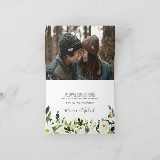 witte bloei | Huwelijksfoto Dank u kaart (Binnen)