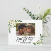 Witte Bloeiende Bloem Foto Save The Date (Staand voorkant)
