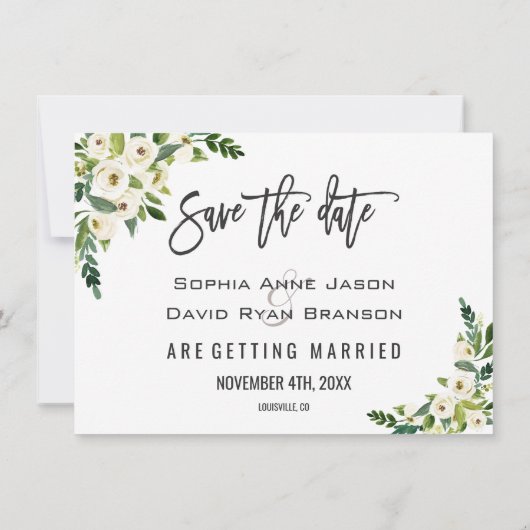 Witte Bloeiende Bloem Foto Save The Date (Achterkant)