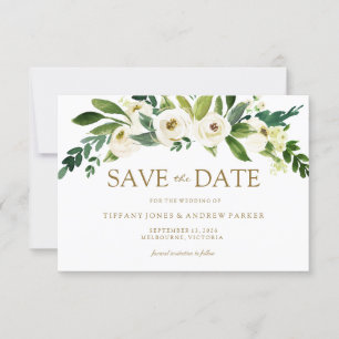 Witte Bloeiende Bloemen Bewaar de Datum Uitnodigin Save The Date