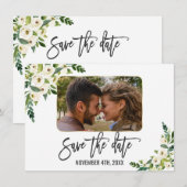 Witte Bloeiende Bloemen Foto Save The Date (Voorkant / Achterkant)
