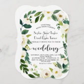 Witte Bloeiende Bloemen Krans Handschrift Trouwen Kaart (Voorkant / Achterkant)