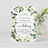 Witte Bloeiende Bloemen Krans Handschrift Trouwen Kaart (Staand voorkant)