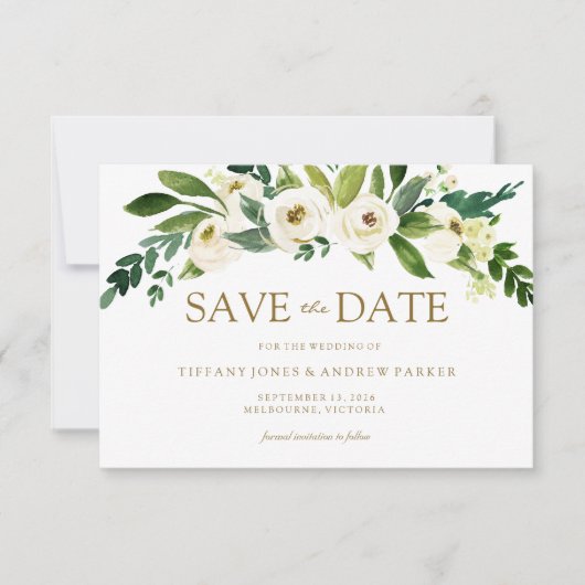 Witte bloeiende bloemen sparen de Datum uitnodigen Save The Date (Voorkant)