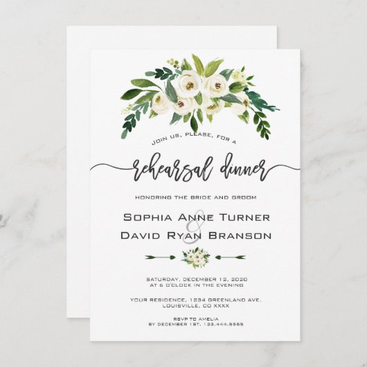 Witte Bloeiende Bloemige Handgeschreven Proef Dine Kaart (Voorkant / Achterkant)