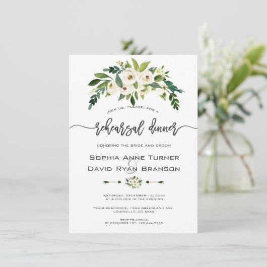 Witte Bloeiende Bloemige Handgeschreven Proef Dine Kaart (Staand voorkant)