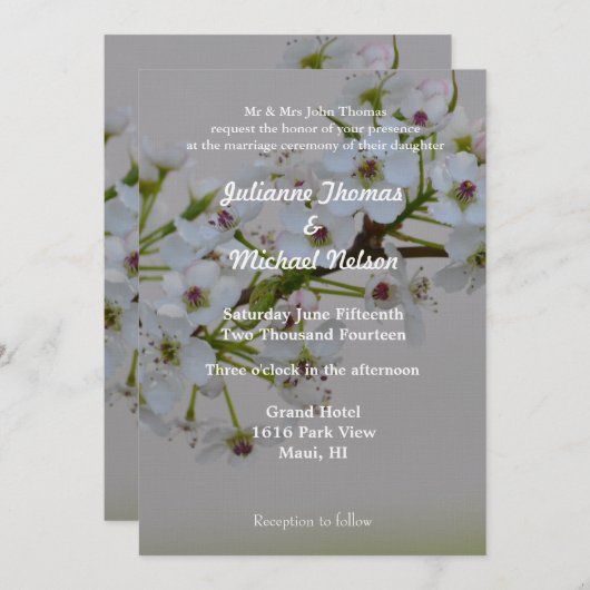 Witte bloeiende boom bruiloft kaart (Voorkant / Achterkant)