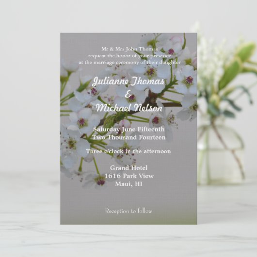 Witte bloeiende boom bruiloft kaart (Staand voorkant)