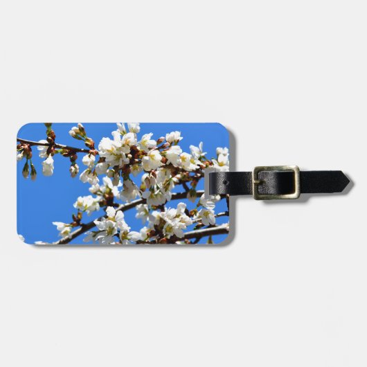 Witte bloeiende lenteboom witte bloesem bagagelabel (Voorkant horizontaal)