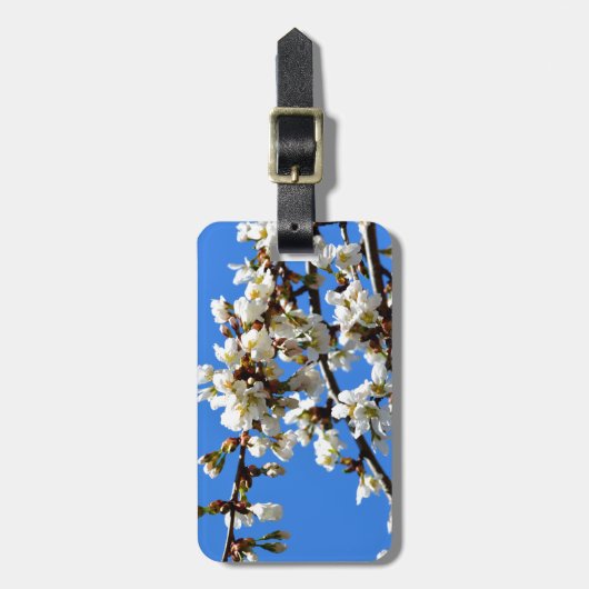 Witte bloeiende lenteboom witte bloesem bagagelabel (Voorkant verticaal)
