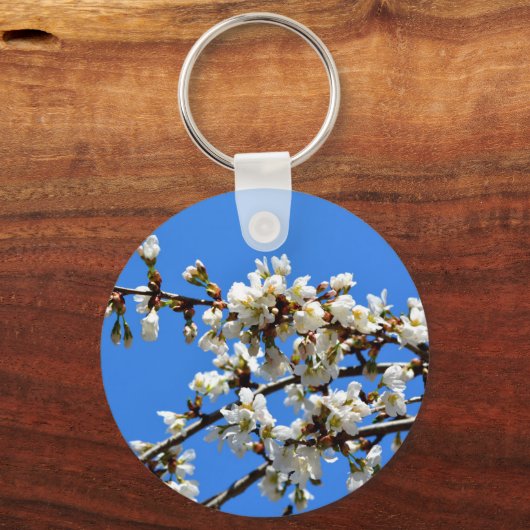 Witte bloeiende lenteboom witte bloesem sleutelhanger (Voorkant)