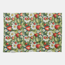 Witte bloem & aardbei theedoek