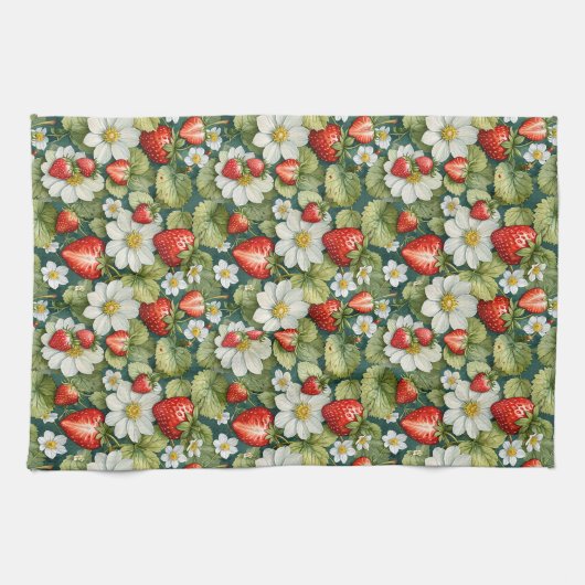 Witte bloem & aardbei theedoek (Horizontaal)