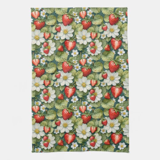 Witte bloem & aardbei theedoek (Verticaal)