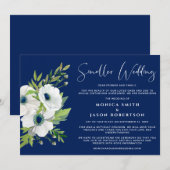 Witte bloem-aquarel marineblauw kleinere bruiloft aankondiging (Voorkant / Achterkant)