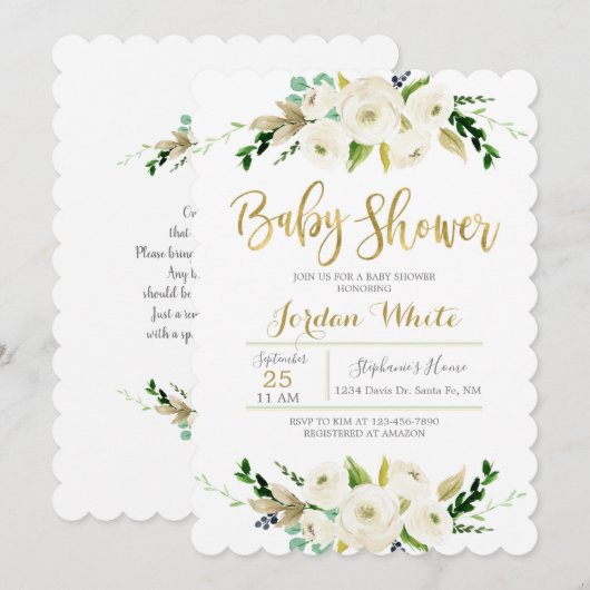 Witte bloem baby shower kaart (Voorkant / Achterkant)
