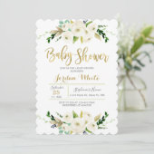 Witte bloem baby shower kaart (Staand voorkant)