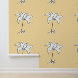 Witte bloem beige behang
