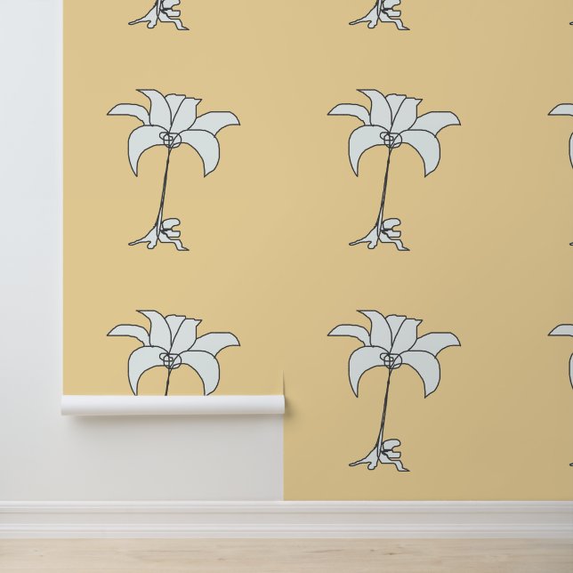 Witte bloem beige behang (Applicatie)