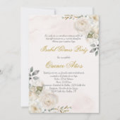 Witte bloem beige Quince uitnodiging in het Spaans (Voorkant)