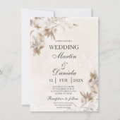 Witte bloem beige spaanse bruiloft uitnodiging (Voorkant)