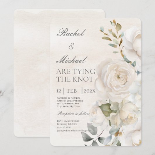 Witte bloem beige spaanse bruiloft uitnodiging (Voorkant / Achterkant)