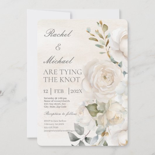 Witte bloem beige spaanse bruiloft uitnodiging (Voorkant)