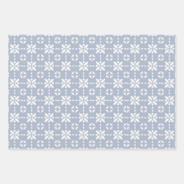 Witte bloem betegeld patroon op Dusty Blue Inpakpapier Vel