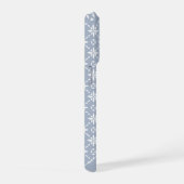 Witte bloem betegeld patroon op Dusty Blue iPhone Hoesje (Rechterkant)