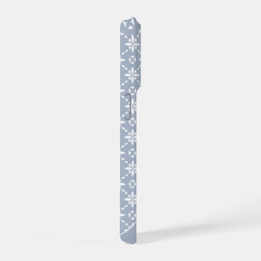 Witte bloem betegeld patroon op Dusty Blue iPhone Hoesje (Rechterkant)