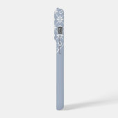 Witte bloem betegeld patroon op Dusty Blue iPhone Hoesje (Linkerkant)