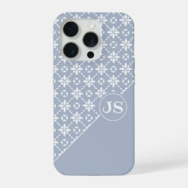Witte bloem betegeld patroon op Dusty Blue iPhone 15 Pro Case