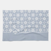 Witte bloem betegeld patroon op stoffige blauwe ra theedoek (Horizontaal)