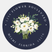 Witte Bloem Blauw Boeket Botanisch Retouradres Ronde Sticker (Voorkant)