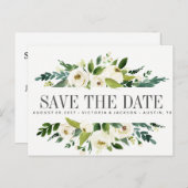 Witte Bloem  | Bloemige Rustieke HUWELIJK save the Aankondigingskaart (Voorkant / Achterkant)