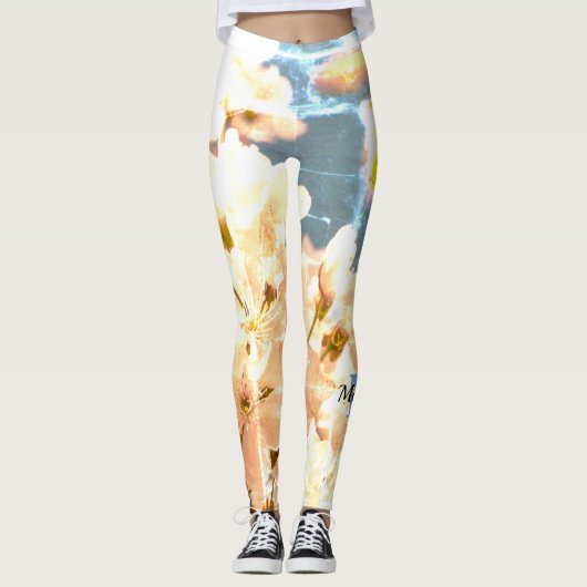 witte bloem bloesem monogram leggings (Voorkant)