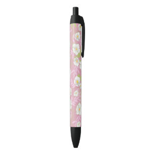 Witte Bloem Botanische Bloesem Bladeren Kunst Zwarte Inkt Pen