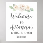 Witte bloem botanische bruidsdouche welkomstbord poster (Voorkant)