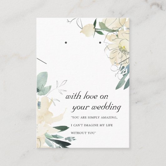 WITTE BLOEM BRUILOFT CADEAU KETTING OORBEL KAART PLAATSKAARTJE (Voorkant)