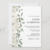 Witte bloem bruiloft uitnodiging in het Spaans (Voorkant)