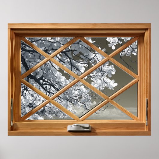 Witte bloem (Cherry Blossom) Faux, Fake, Window Poster (Voorkant)