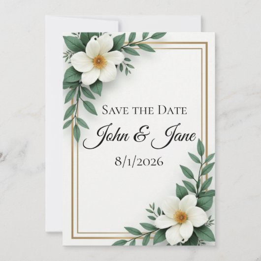Witte Bloem Custom Save the Date Kaart (Voorkant)