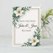 Witte Bloem Custom Save the Date Kaart (Staand voorkant)