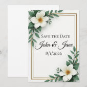 Witte Bloem Custom Save the Date Kaart (Voorkant / Achterkant)